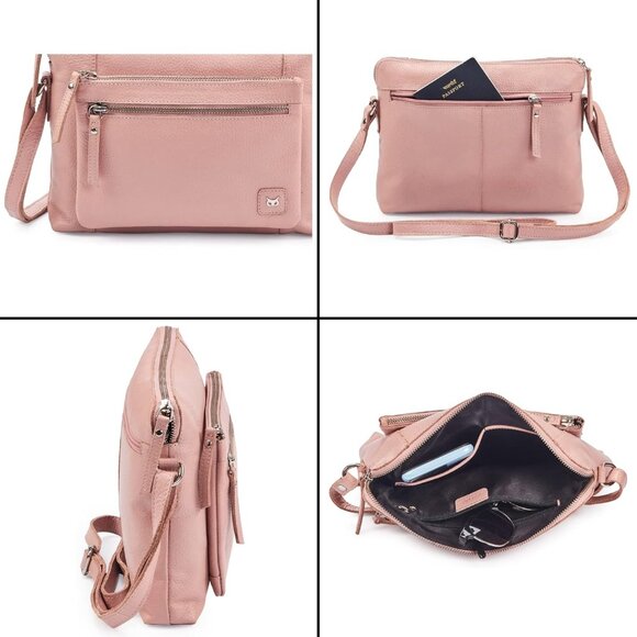 Women Baby Pink Imported Leather Polyester Crossbody Sling Shoulder Bag - Picture 6 of 6